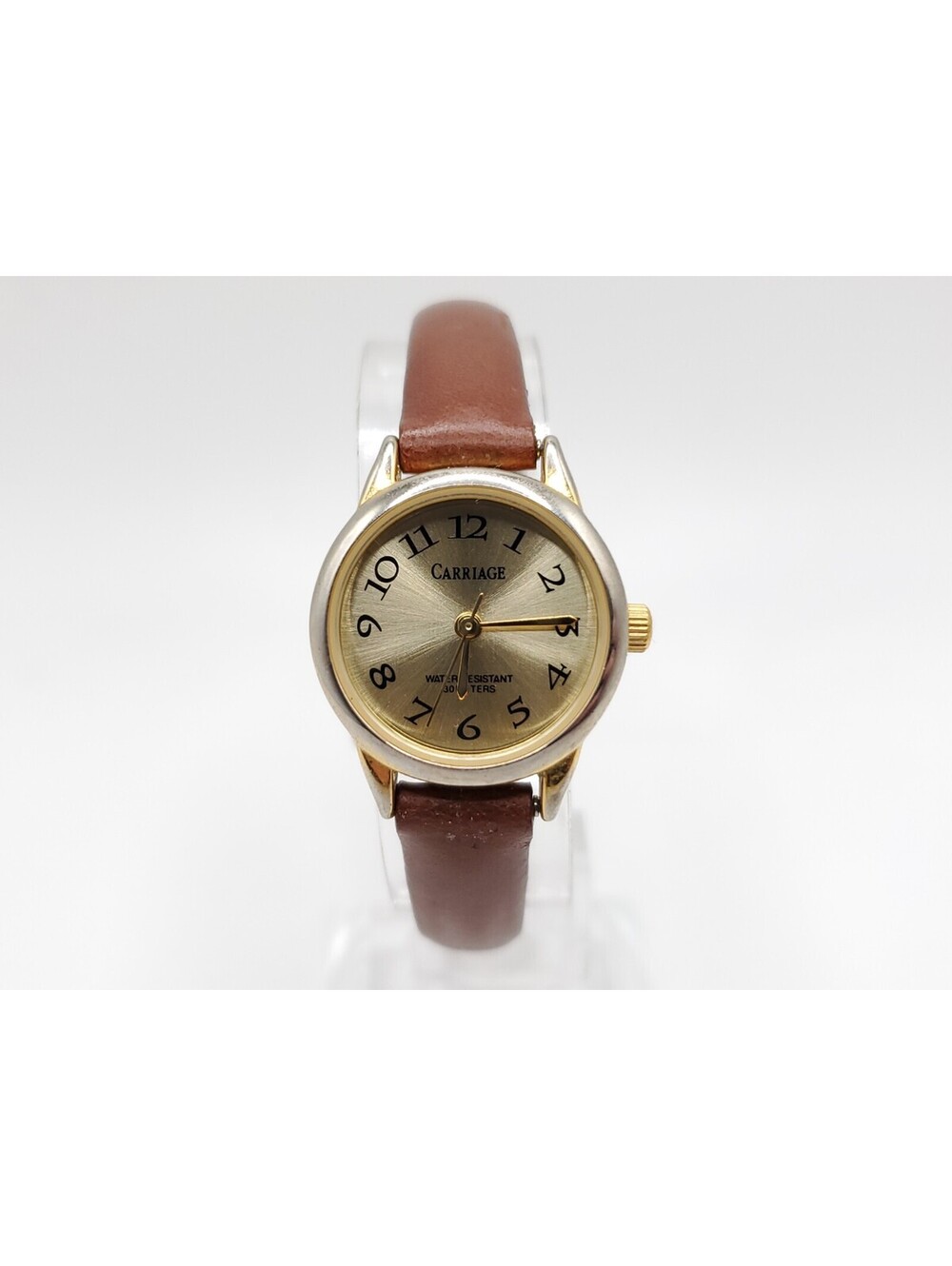 Carriage By Timex Quartz Womens Watch New Battery Gold Tone Brown Band 22mm